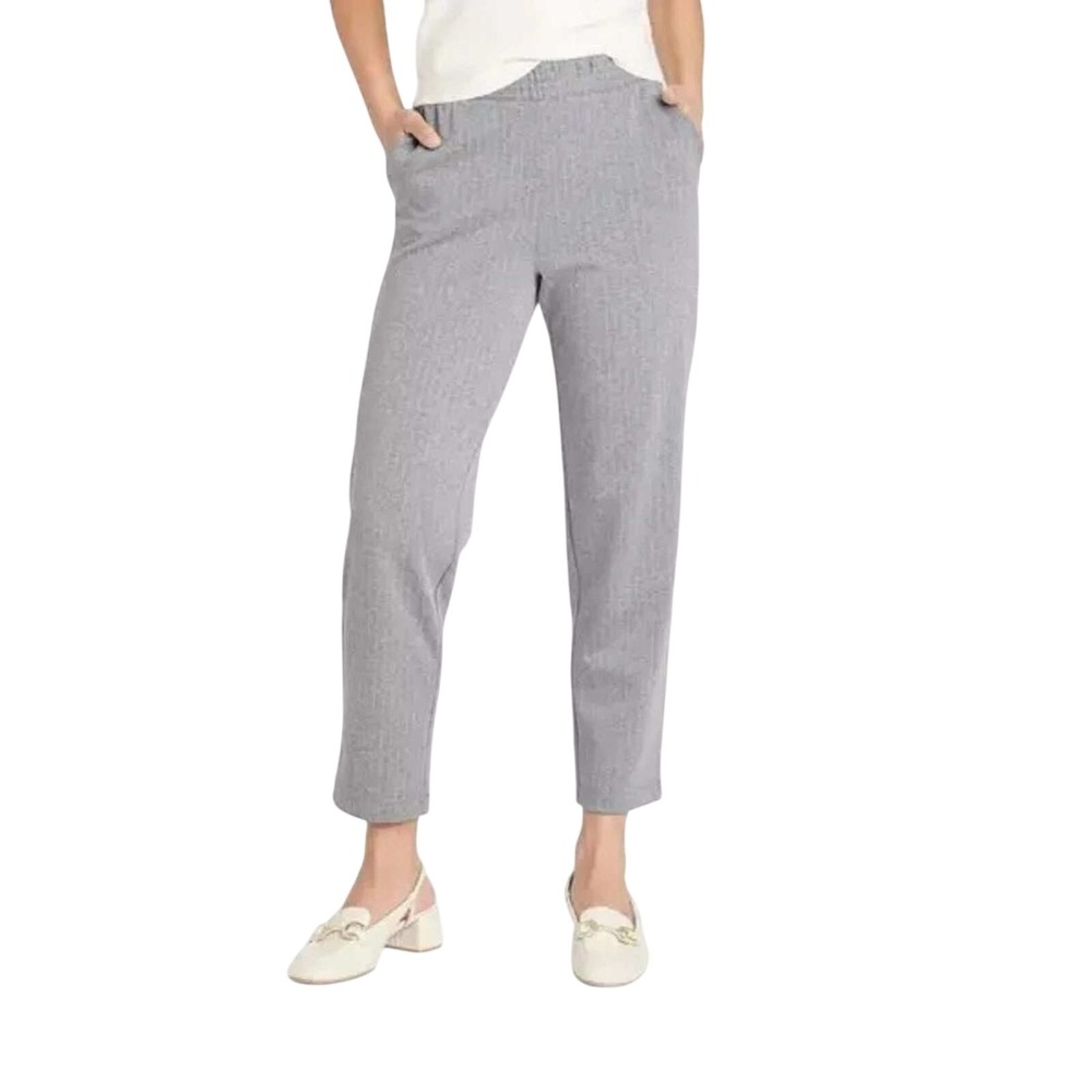 A New Day Women's Grey Pinstripe Elastic Waist Tapered Pants Size XS